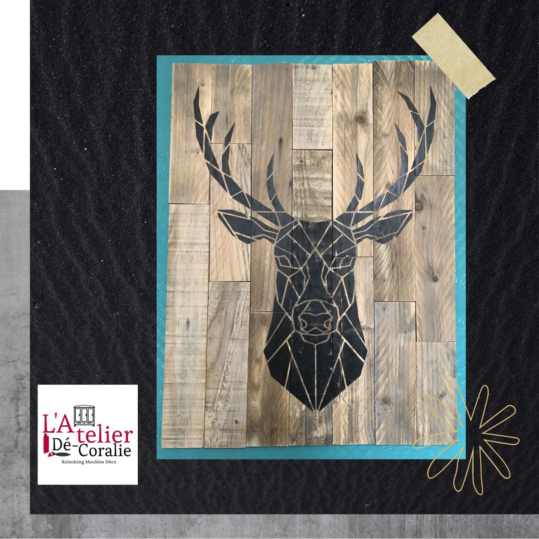 TETE CHEVREUIL SUR BOIS PALETTE 49€ TETE CHEVREUIL SUR BOIS PALETTE 49€